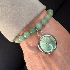 Beaded Watch Bracelet Quartz Vintage Jade Green OSFM
